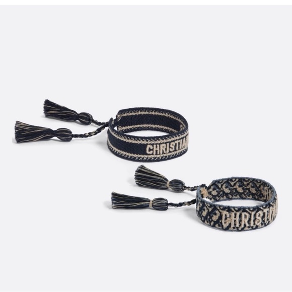 Christian Dior Navy Blue Oblique Embroidery Bracelet Set - Picture 2 of 5